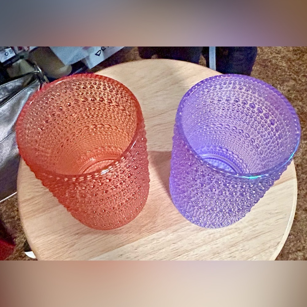 NWT Set of 2 Dotted Textured 15oz Highball Glasses Peach Purple - Picture 3 of 9